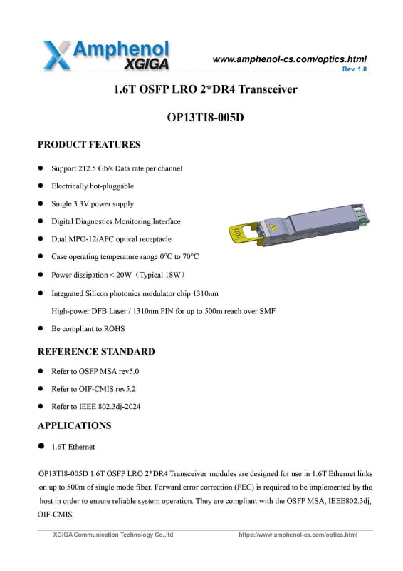 図02：200Gbps/λでDR4（つまり800Gbps）×2というTransceiver Module。