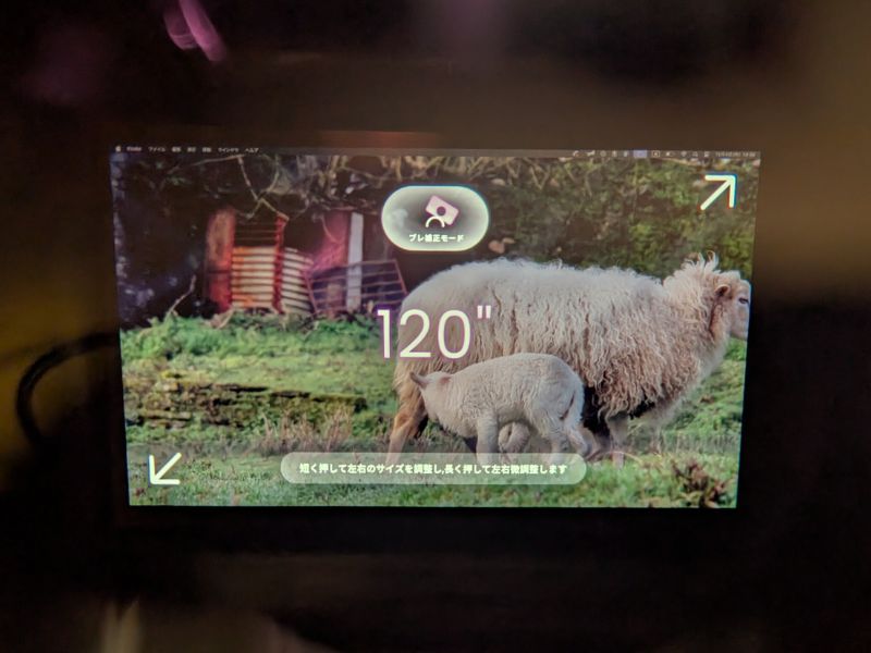 Beamを操作すると、このように画面サイズの調整をはじめ、「3DoFモード」「ブレ補正モード」「サイドスクリーンモード」に切り替え可能です