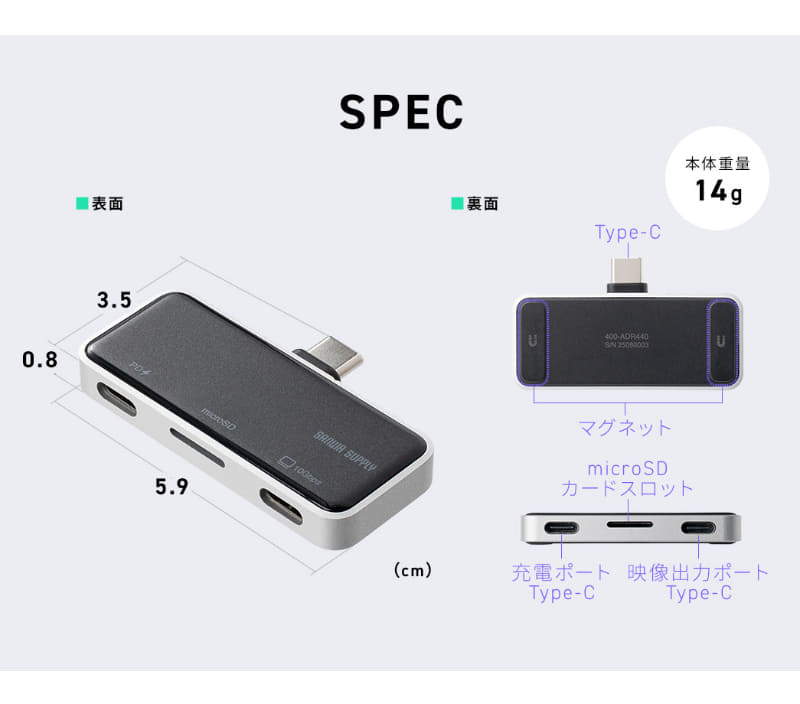 本体サイズと拡張できるポート