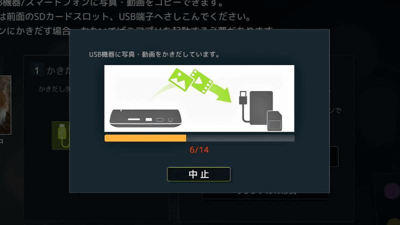 写真が書き出される。この間は緑の点滅になる