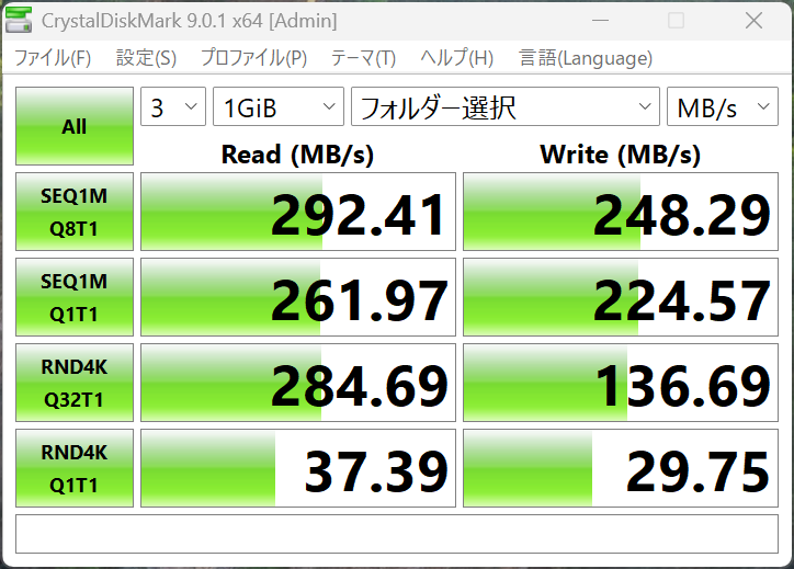 CrystalDiskMarkの結果