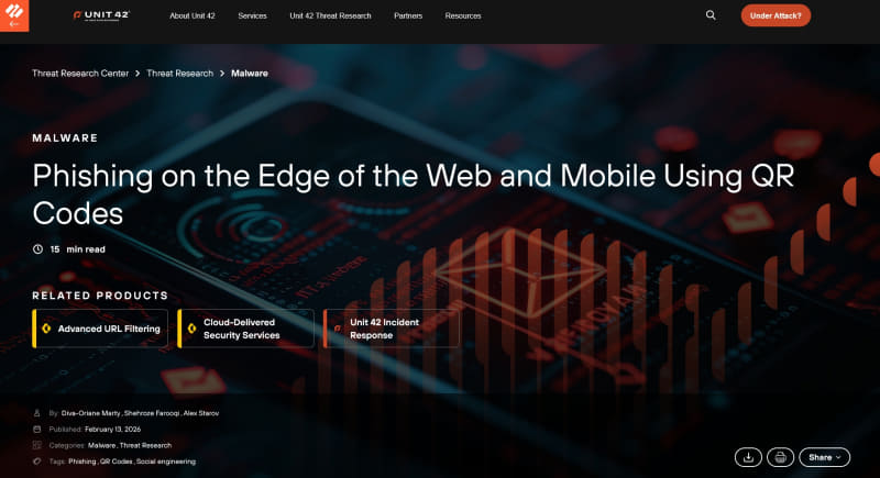 <a href="https://unit42.paloaltonetworks.com/qr-codes-as-attack-vector/" class="strong bn" target="_blank">Unit 42のレポート</a>では、「QRコード短縮サービス」や「アプリ内ディープリンク」などによるQRコードの最新脅威についても解説しています