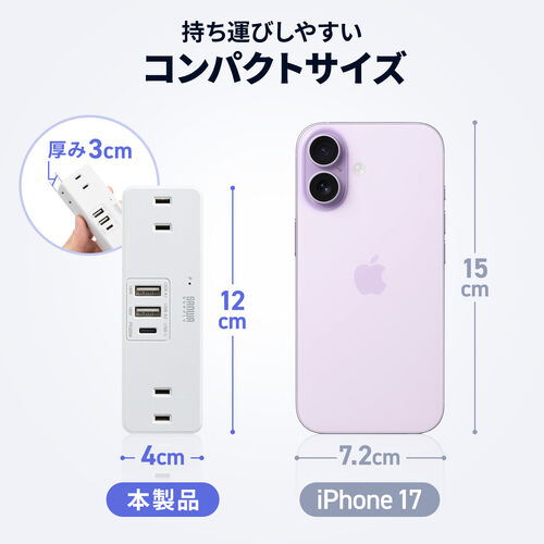 小型・軽量でコンセントプラグ部分は本体に折りたためる