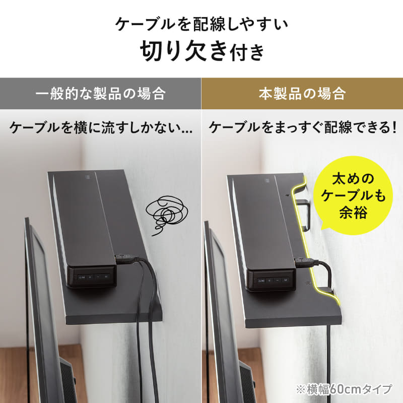背面には配線用の切り欠きを備える