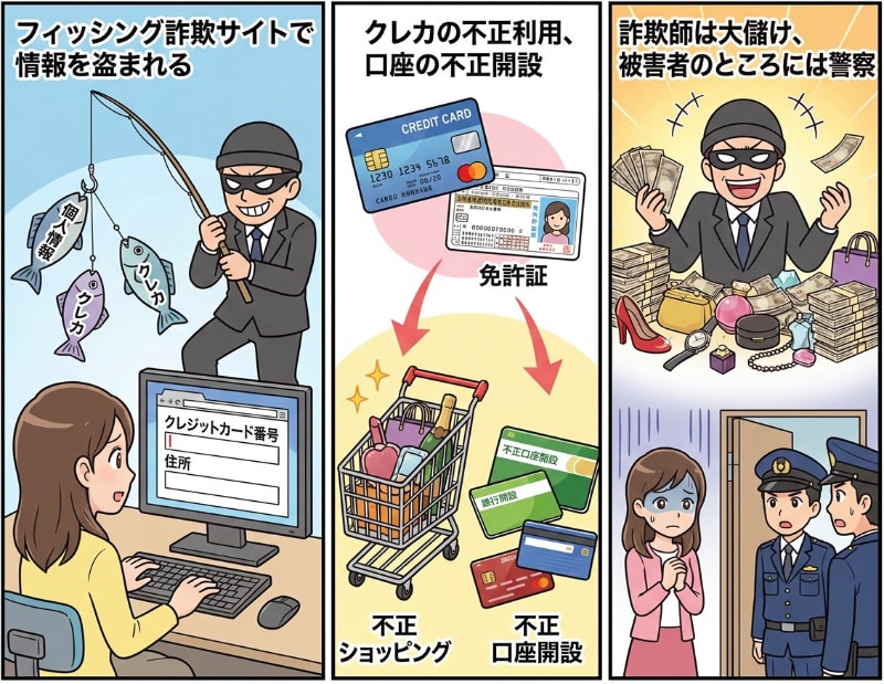 フィッシング詐欺から大きな犯罪に巻き込まれることもあります（画像は、Geminiで生成したものです）