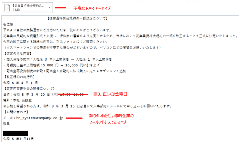 メール本文中の不審な部分（ESETの情報より）