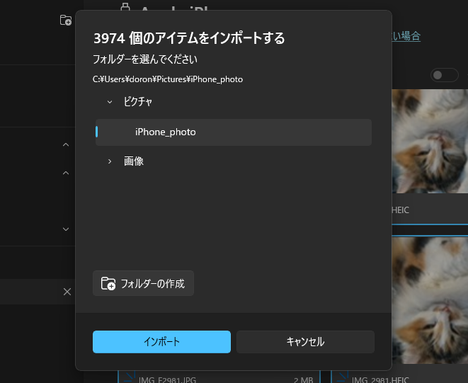 ［インポート］をクリックする