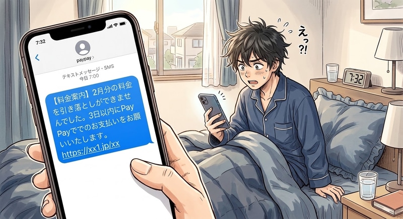 PayPayを騙る架空請求詐欺メッセージが増加しているようです（生成AIで作成したイメージイラストです）