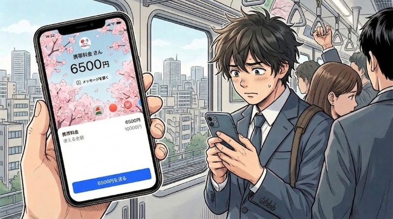 本物のPayPayアプリの送金画面が開きますが、決して送信しないでください（生成AIで作成したイメージイラストです）