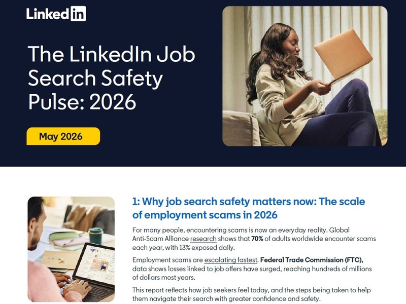 ビジネスSNS「LinkedIn」が、求職活動における安全性について調査したレポート<a href="https://news.linkedin.com/2026/LinkedIn-Job-Search-Safety-Pulse" class="strong bn" target="_blank">「The LinkedIn Job Search Safety Pulse: 2026」</a>を公開しました