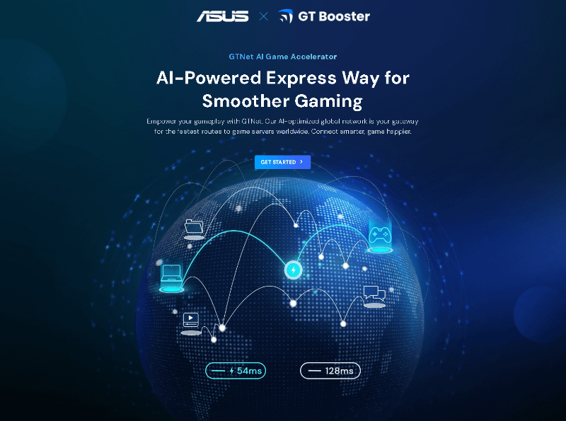 「設定に移動」をクリックすると、「GT Booster」のウェブサイトが開く