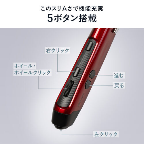 左右クリック、ホイールクリック、戻る・進むボタンの5ボタン搭載