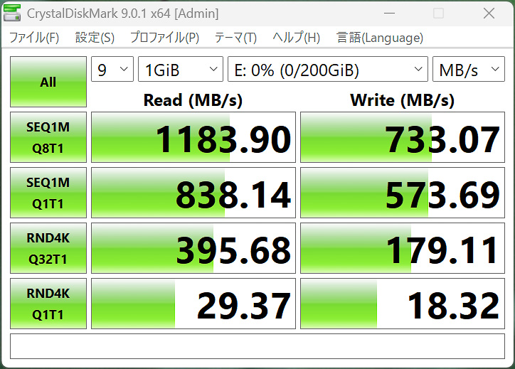 HDD4台をRAID 10構成にし、さらにNVMe SSD×2をRAID 1構成でキャッシュ設定した状態で、SMBでアクセスしたのが左の画面、iSCSIでアクセスしたのが右の画面