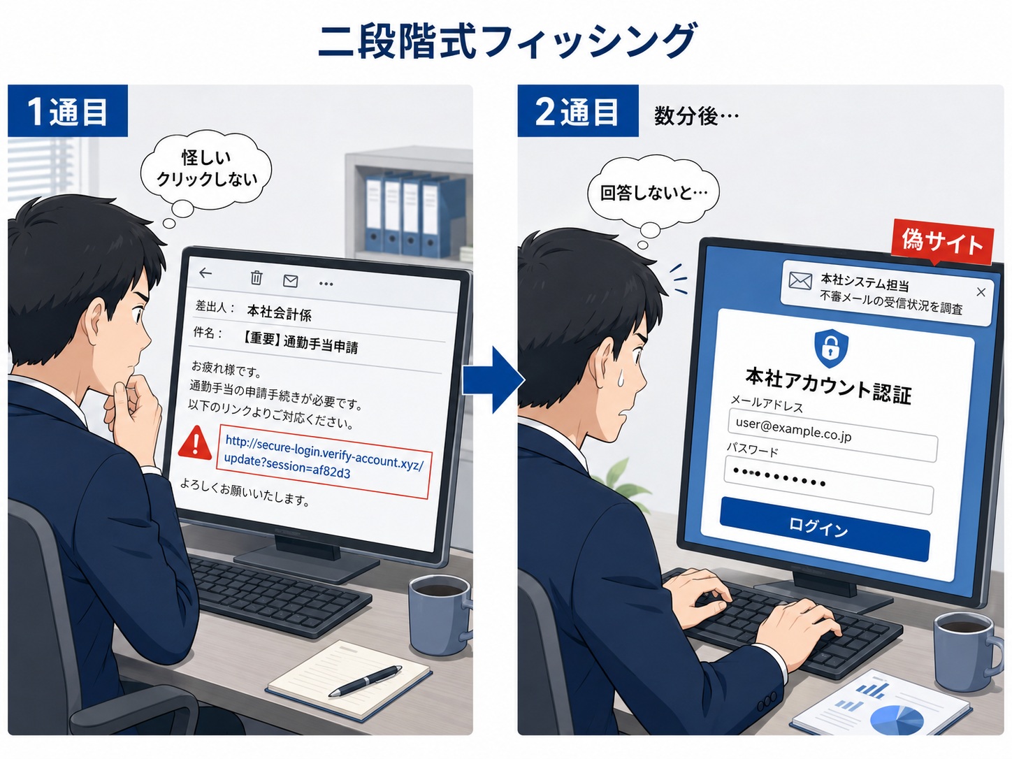 詐欺メールを見破った直後に、調査依頼メールが届きます（AIで生成したイメージ画像です）