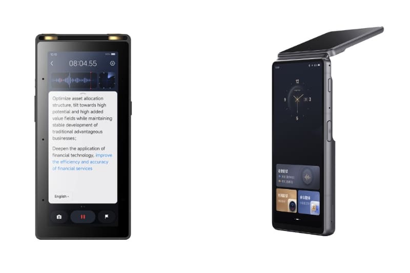 「iFLYTEK AIボイスレコーダー S6」（左）、「iFLYTEK デュアルスクリーンAI翻訳機」（右）