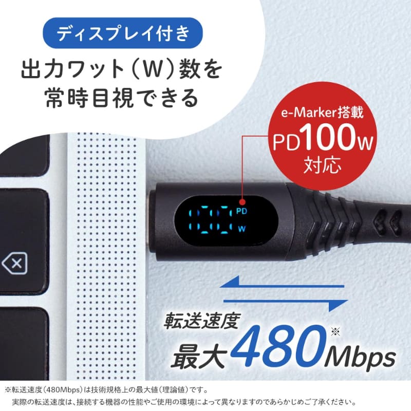 コネクタ部の液晶ディスプレイで出力電力を確認できる