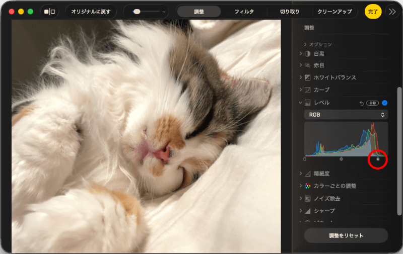 グラフ下の右端にあるポイントを左側に動かす