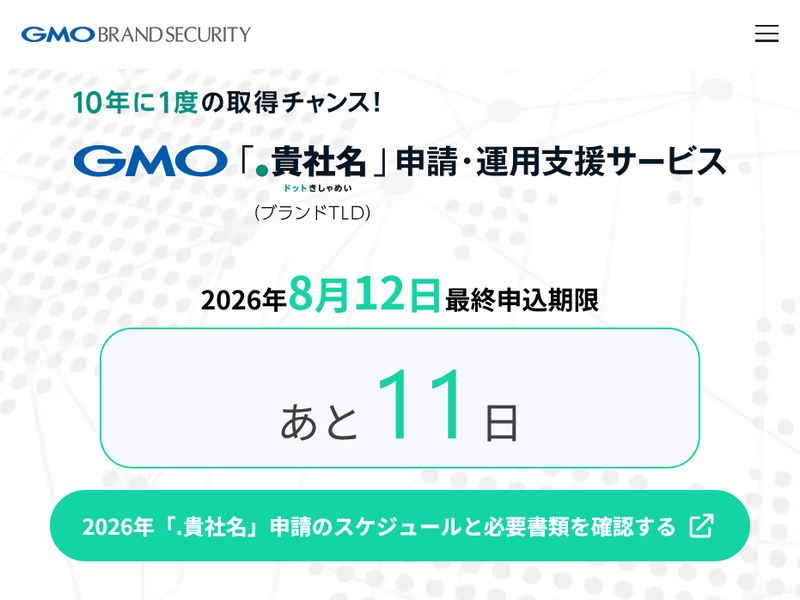 GMOブランドセキュリティが提供する<a href="https://brandsecurity.gmo/domain/service/brandtld/" class="strong bn" target="_blank">『GMO「.貴社名」申請・運用支援サービス』</a>のウェブサイト
