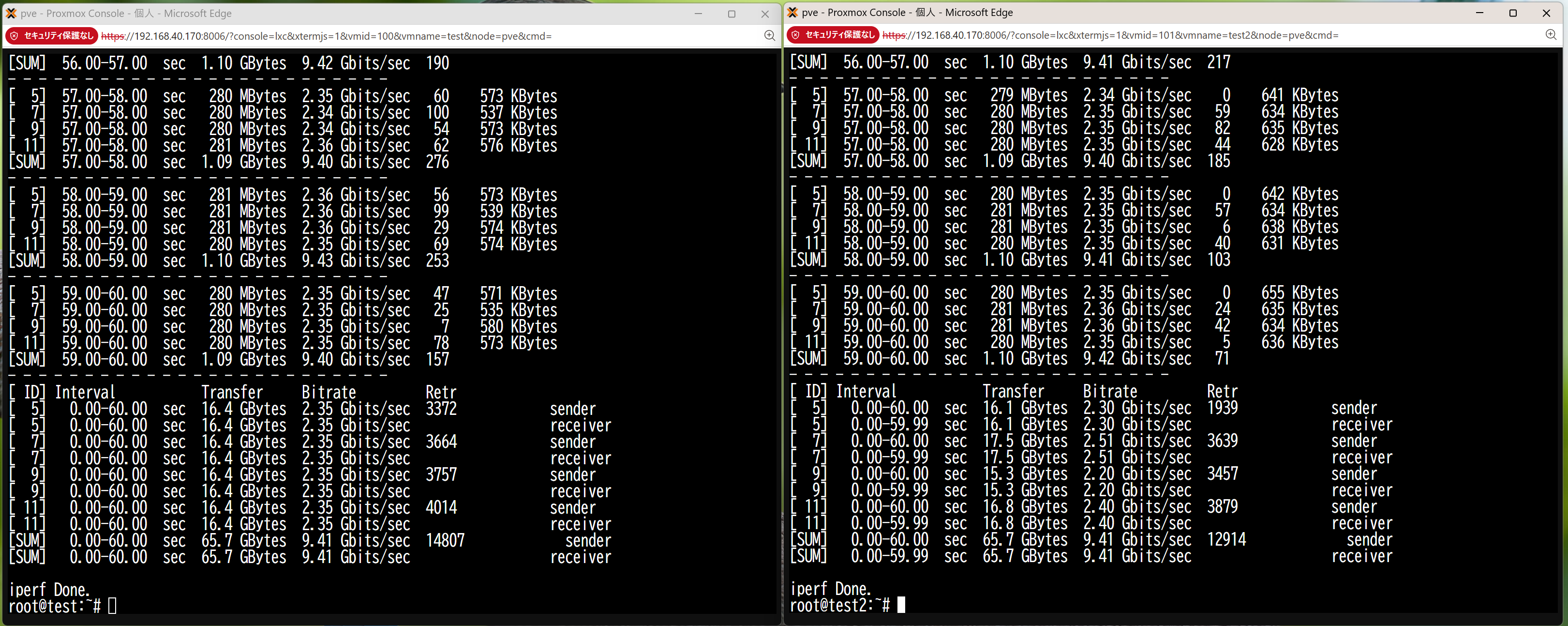 4台のPCで2系統同時に通信した様子。こちらも合計18Gbpsで帯域は問題ない