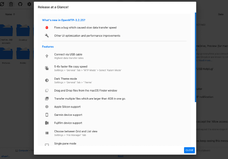 初回起動時はスプラッシュ画面が表示される。そのまま［CLOSE］で進める