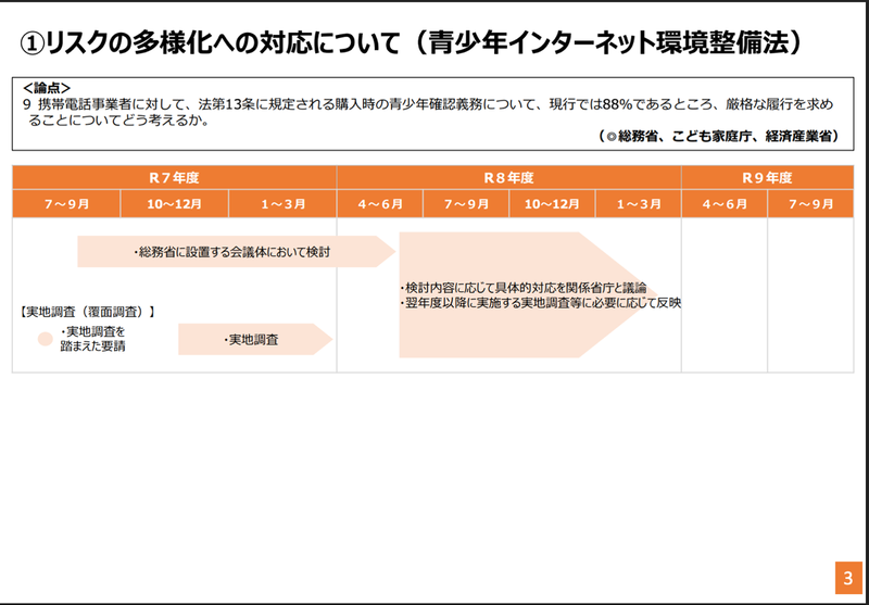 （インターネットの利用を巡る青少年の保護の在り方に関する関係府省庁連絡会議<a href="https://www.cfa.go.jp/assets/contents/node/basic_page/field_ref_resources/7dadddf3-2ee9-429e-bdf0-c0be0331df0b/51b66c60/20260303_councils_internet-kaigi_7dadddf3_02.pdf" class="strong bn" target="_blank">「課題と論点の整理」に基づく工程表フォローアップ</a>より）