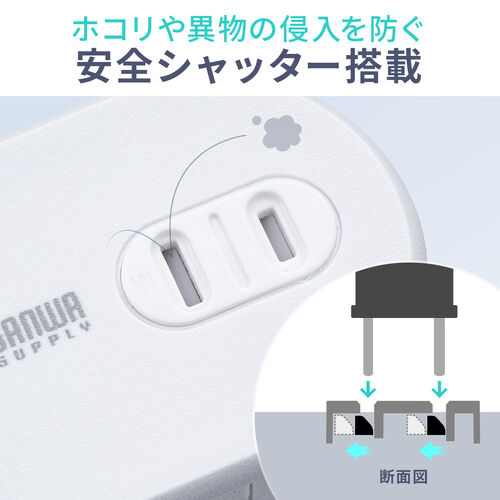 未使用時のホコリや異物の侵入を抑える安全シャッターを搭載