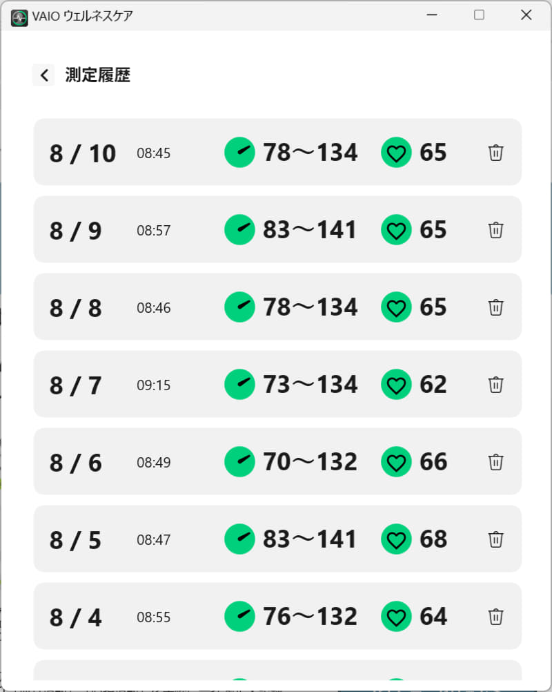 過去の測定結果を細かく参照することも可能