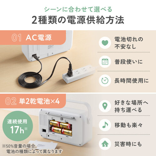 受信機はAC電源または単2乾電池4本で給電