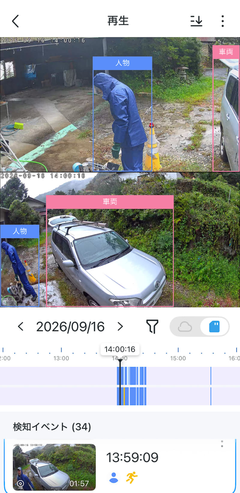 スマホの画面上に、人物、車両と表示された