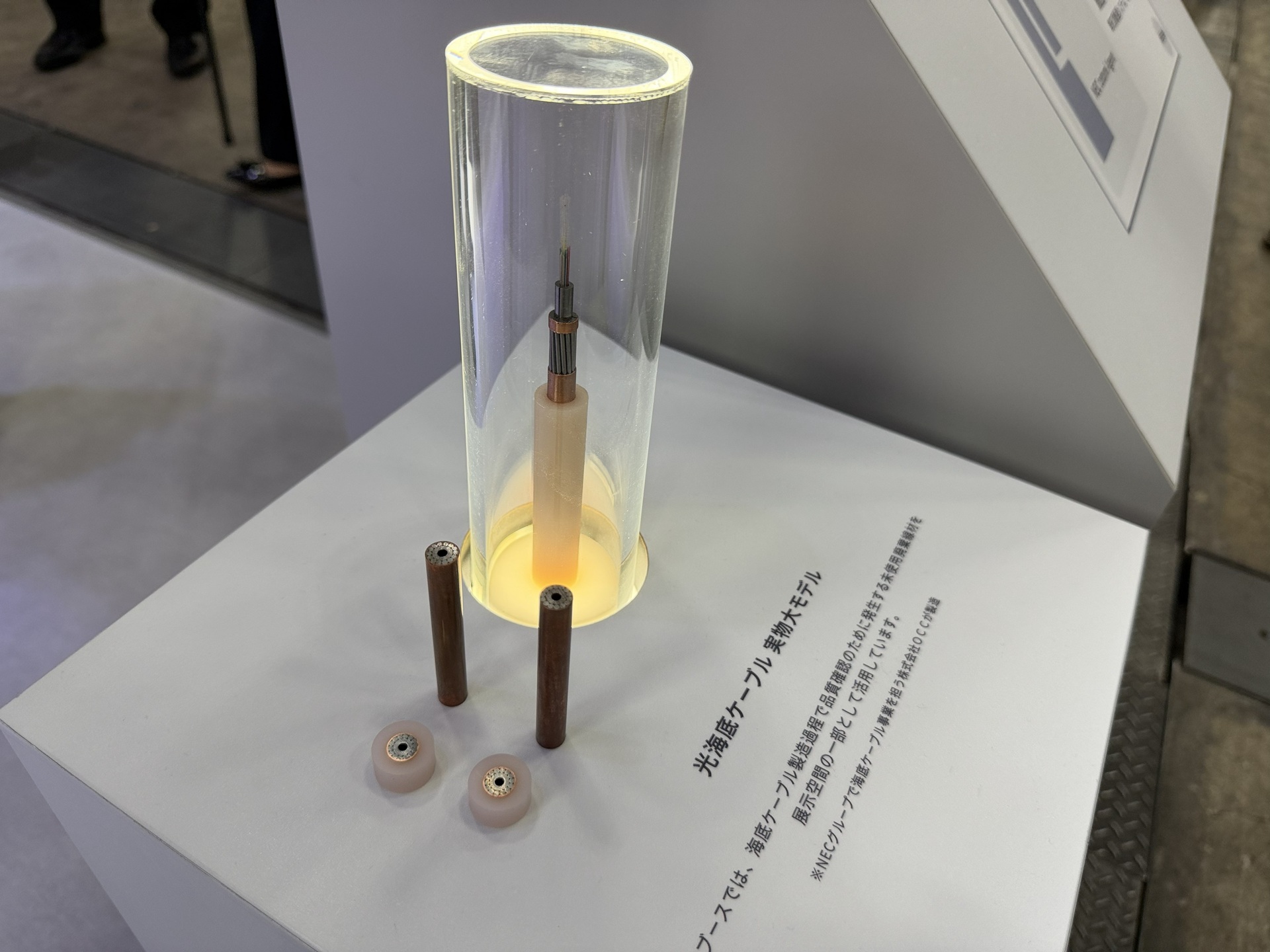 光海底ケーブルの実物大モデルを展示した