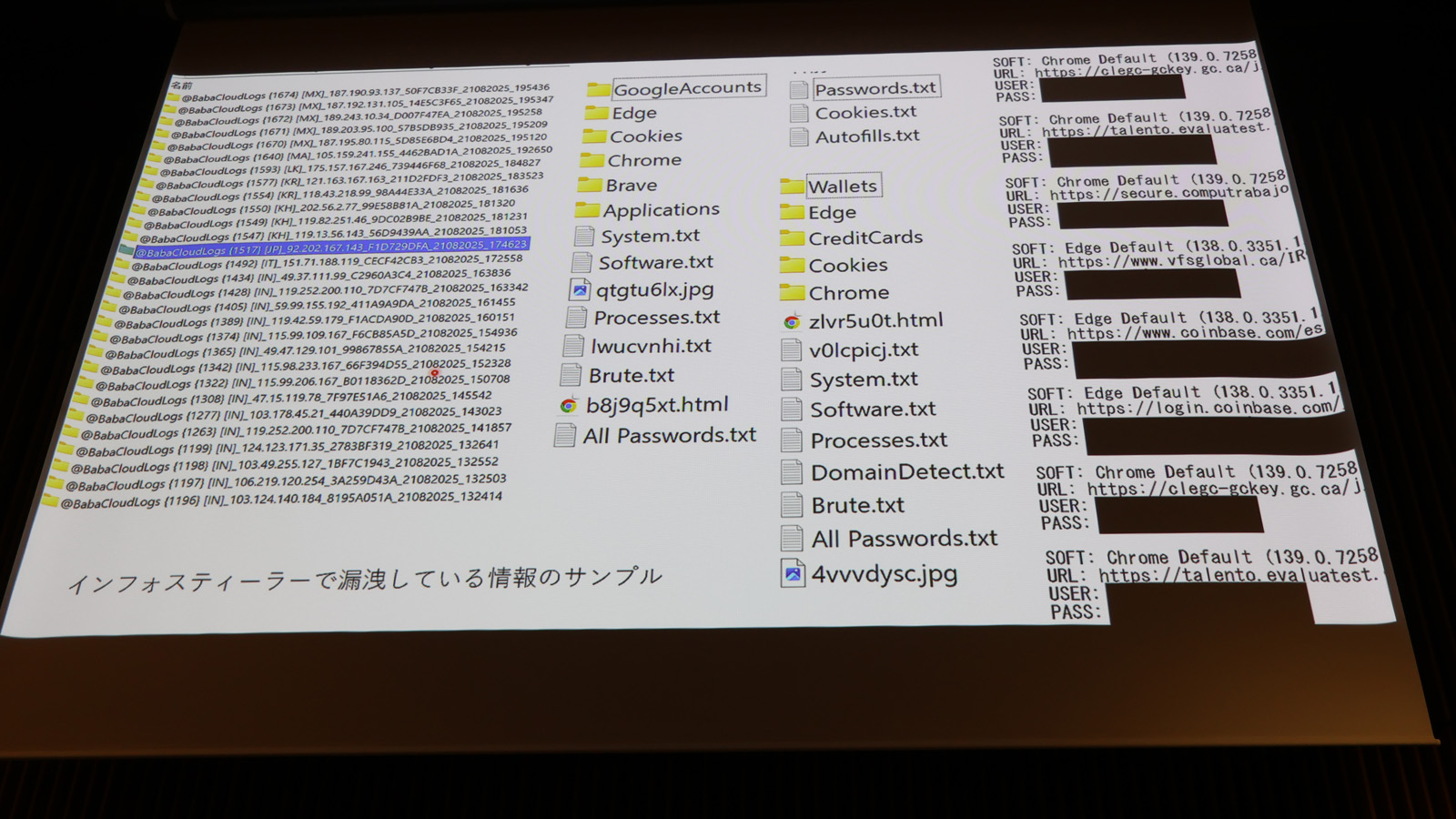 漏洩したデータのサンプル（一部黒塗り）
