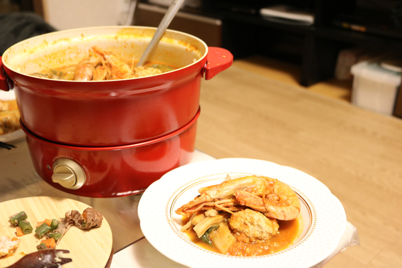 締めにリゾットも作って、大人2人と幼児1人でお腹いっぱい食べられました!