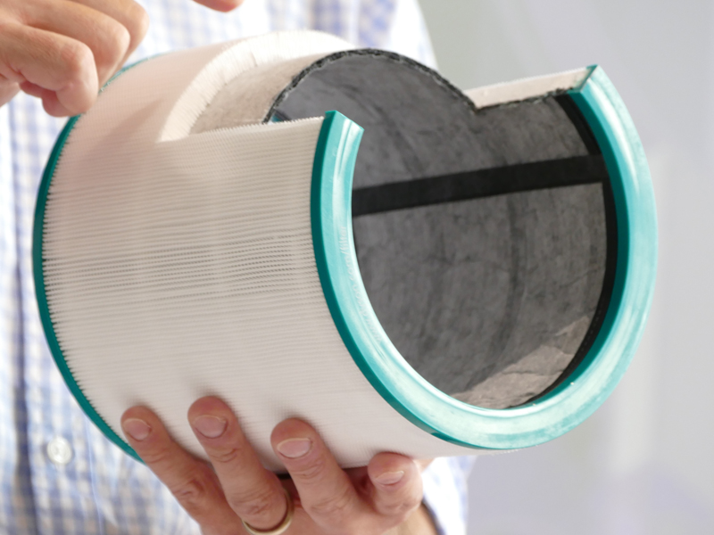 360度から空気を吸い込む円筒形のフィルター