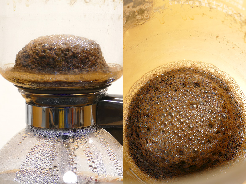 ロートを挿すタイミングや混ぜ方のコツが分かると味も安定する。こんもりとドーム状に粉が積もり頂上に泡が集中した時は特に美味しい