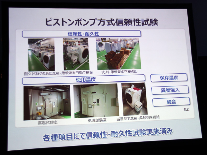 ピストンポンプ方式の信頼性試験を様々な方法で行なった