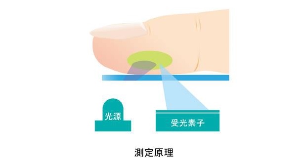 指先に近紫外光を照射し、体内のAGEsが発した光の量を測定する