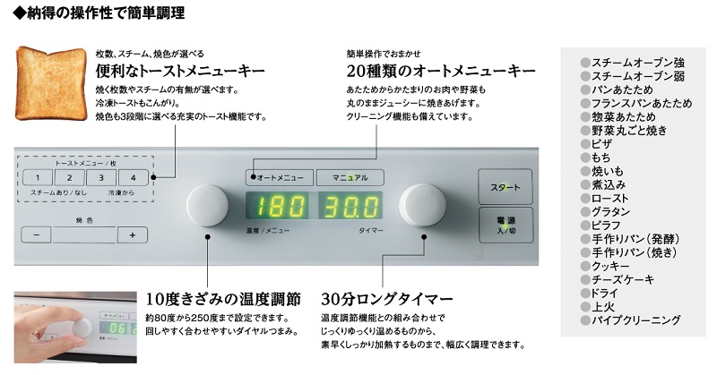 20種類のオートメニューを備える