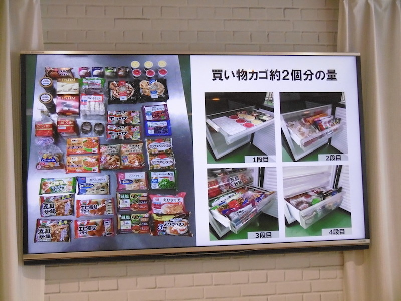 買い物カゴ約2個分の量が冷凍室に収納できるとする
