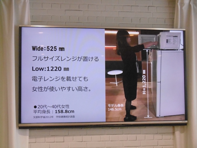高さが1,220mmなので、天板に置いた電子レンジも使いやすいという