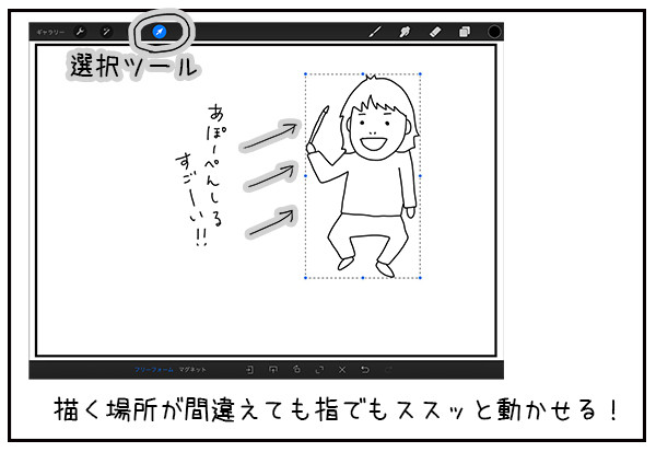 描く場所間違えても、簡単に場所を動かせるので無問題!