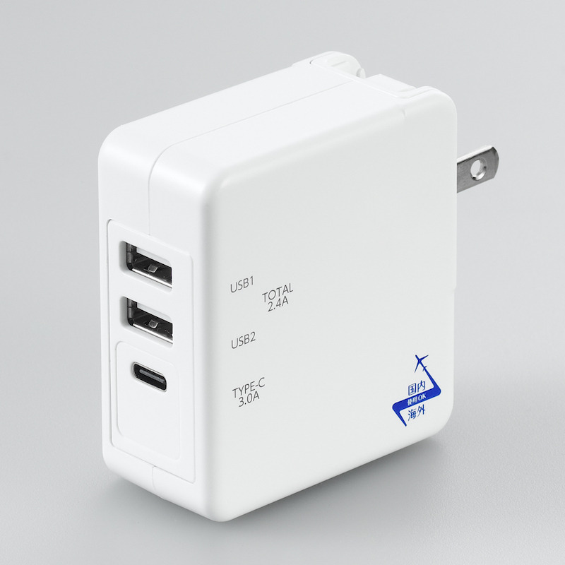 国内・海外兼用のUSB急速充電器とUSBポート付き急速充電タップ