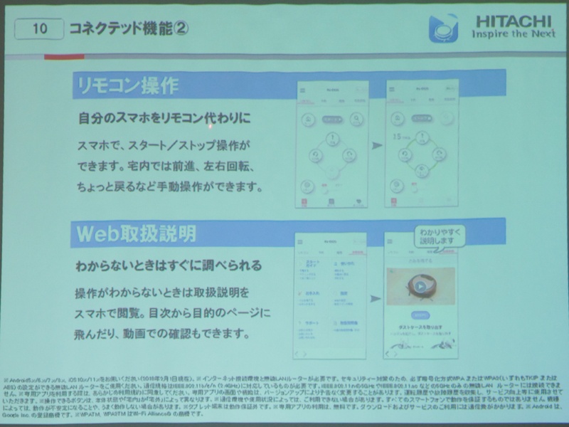 専用スマートフォンアプリでは、リモコン操作のほか、スケジュール予約、取扱説明書の閲覧などができる