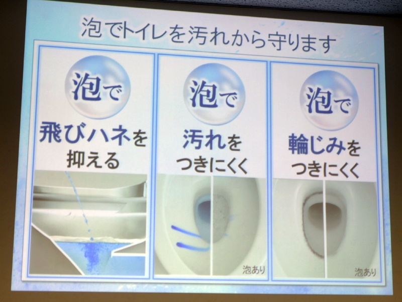 泡洗浄は、汚れを落とすだけでなく、飛びハネ防止、防汚、輪ジミ防止の効果も