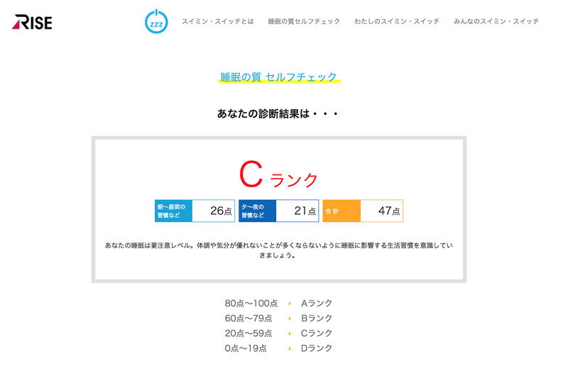 正直に回答したらCランクでした! 不規則な生活がネックです