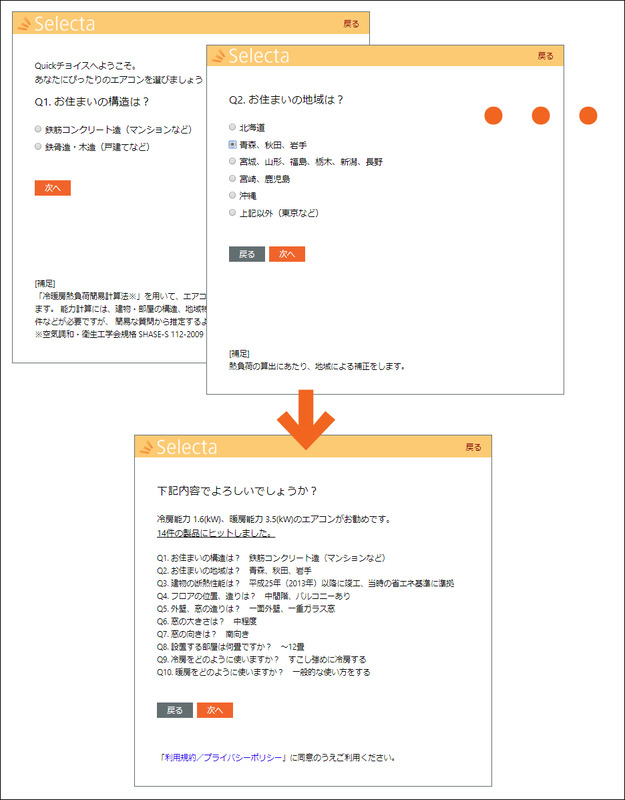 [選択支援ツールでえらぶ]では、いくつかの質問に回答するだけで条件に合った製品を検索できる