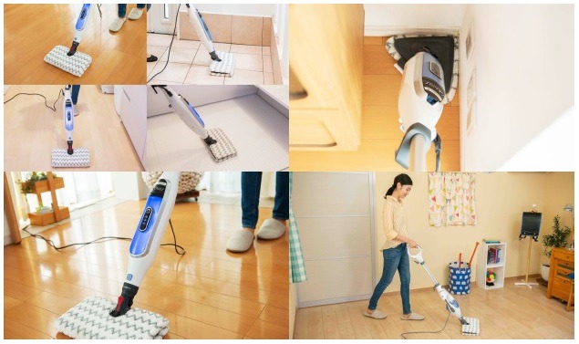 「Shark GENIUS スチームモップ」には、専用パッドのほか部屋の隅を掃除しやすい三角ヘッドが付属