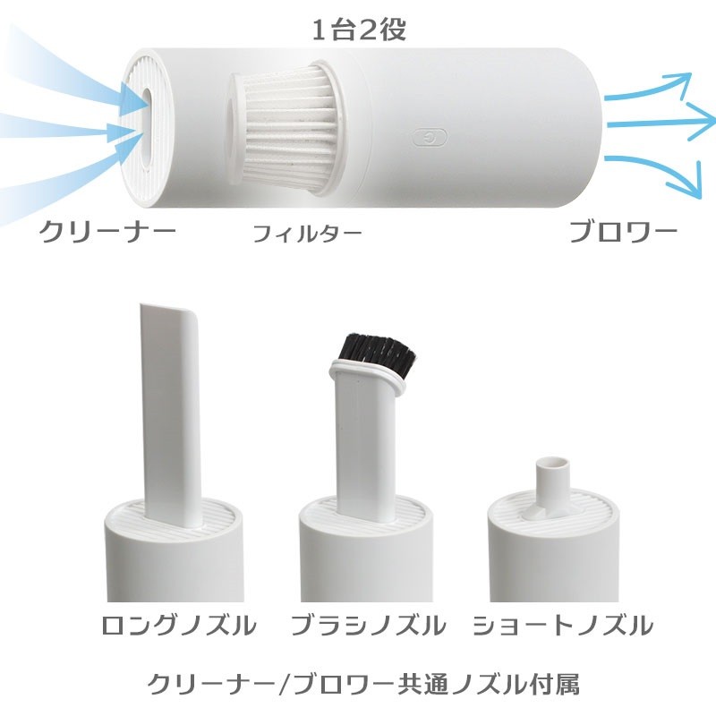 上部で吸引(バキューム)、下部はブロワーとして使える