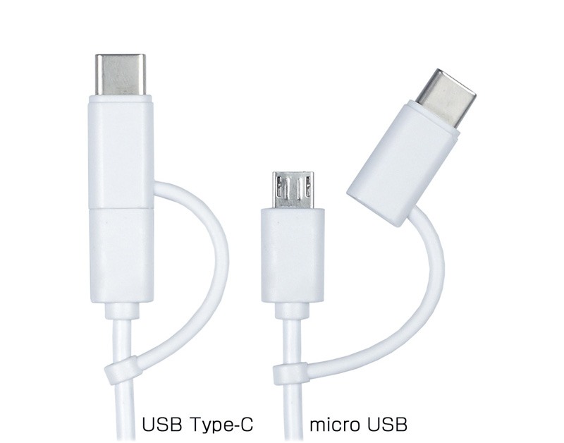 付属のUSB Type-C/microUSB兼用の充電ケーブル