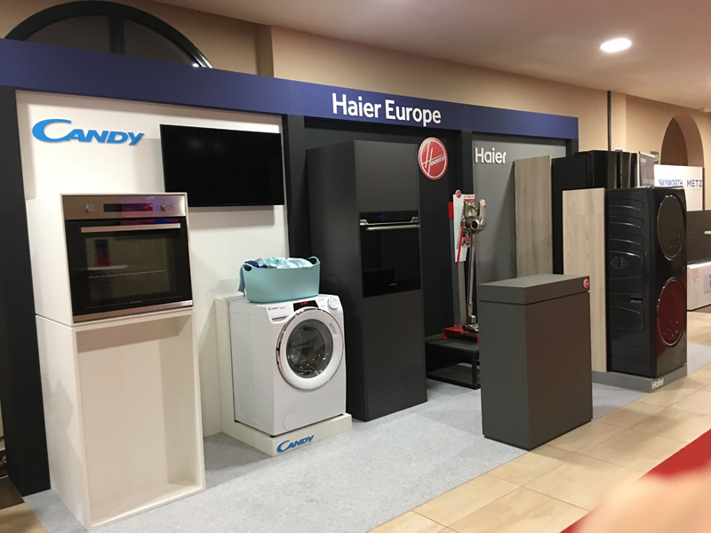Haierは、世界一の規模を誇るHaierグループ。Candy Hoover Groupを買収後初の公式会見となる今回、Candyブランドの製品を展示していた