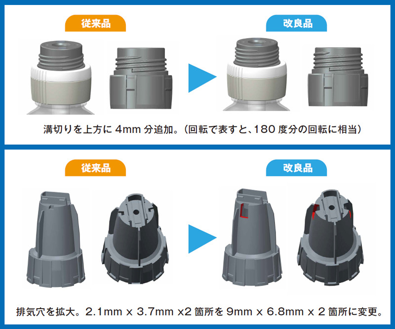 交換により、チャージユニットとノズルキャップが改良されるという
